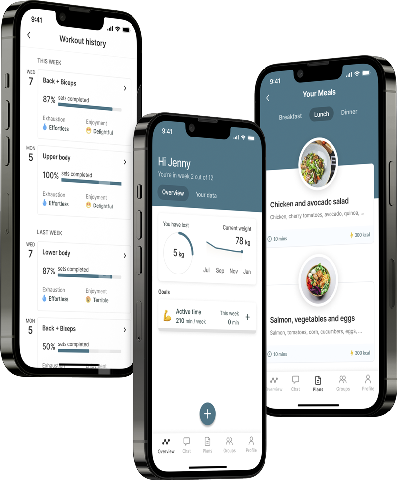 A mockup of the coaching app showcasing the features.